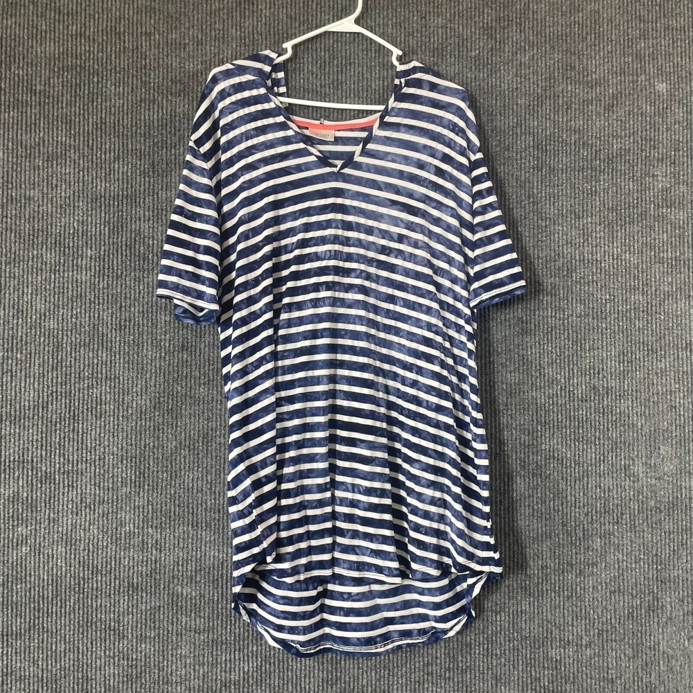 Anitbes Blank Dress Womens L Blue Striped Hooded V Neck Shirt Oversized Beach